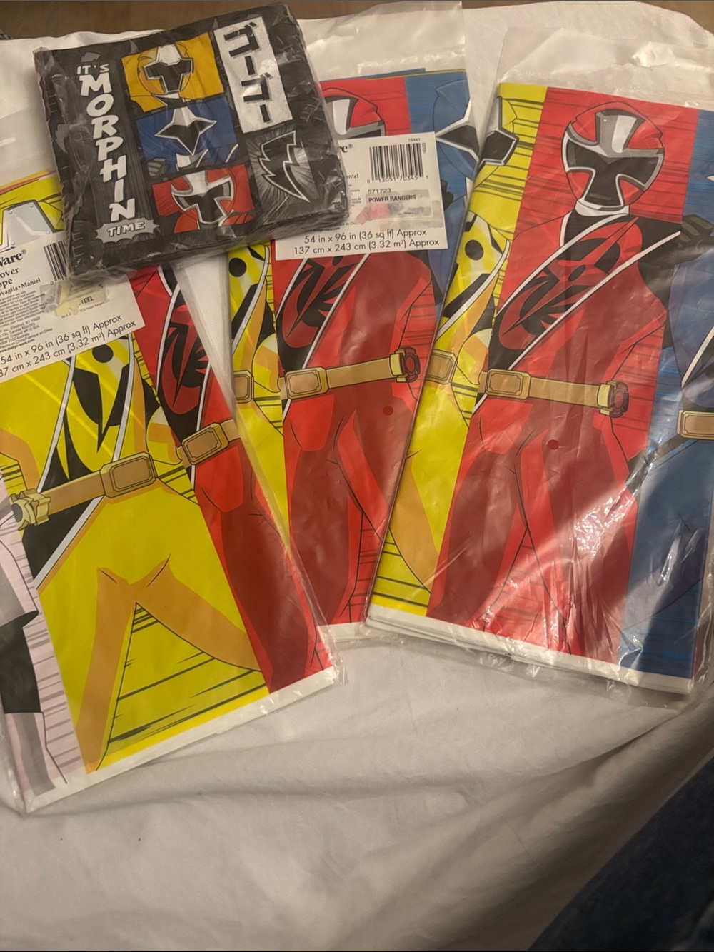 Three Design  Ware Power Rangers Tablecover - Red, Blue, Yellow & pack of napkin